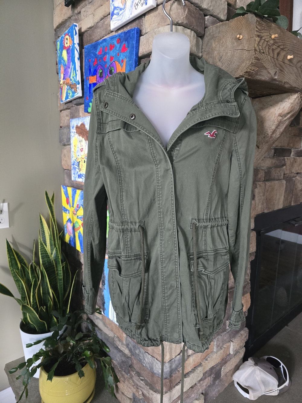 Hollister Olive Utility Anorak Jacket with Hood Medium
